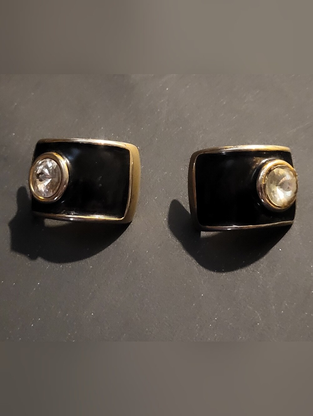 Vintage 1980s Modernist Black Enamel Statement Shield Earrings Chunky